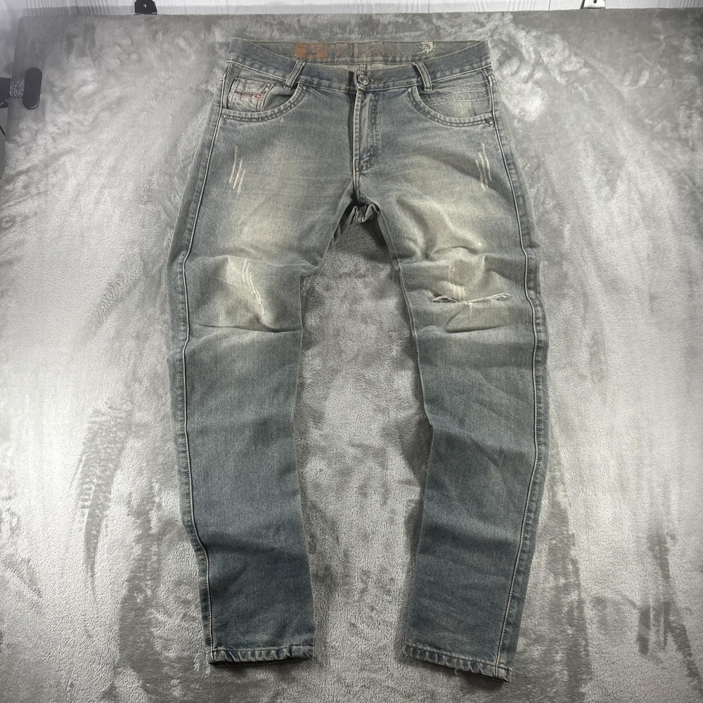 Diesel Industry Jeans Mens 35x30 Blue Light Wash Slim Tapered Distressed Stretch - Picture 9 of 16